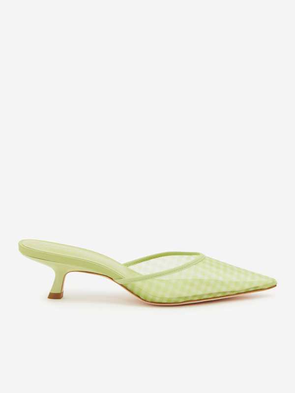 Wilda Kitten Mule - Green Gingham Mesh
